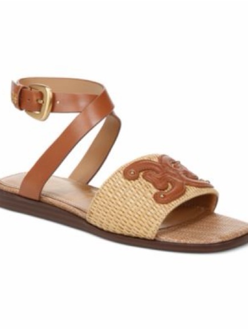 Sam Edelman Ilsie Square Toe Logo Flat Sandals Brown & Tan